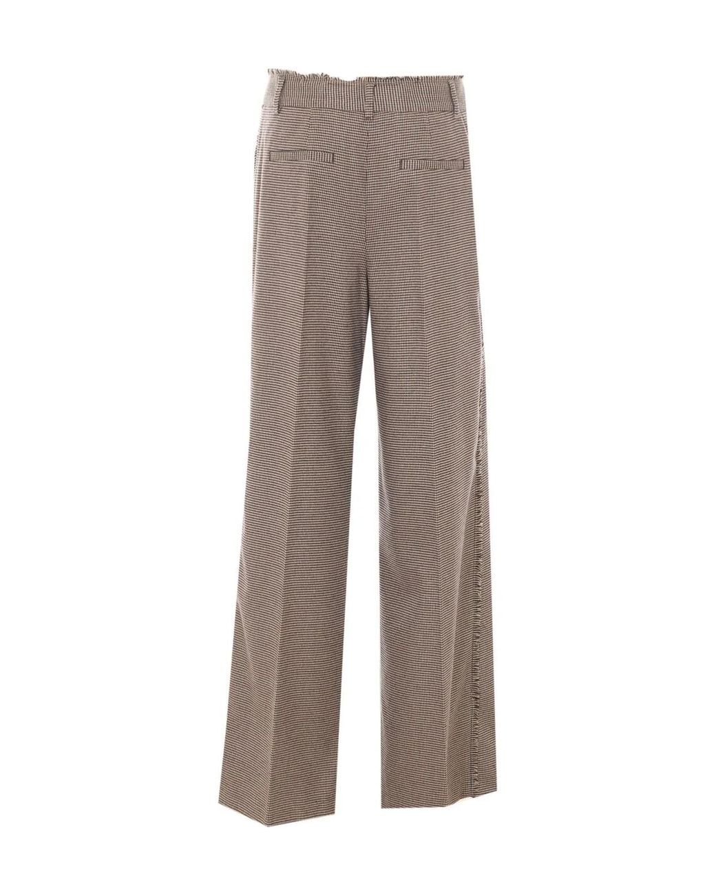 Liu Jo Gray Frayed Houndstooth Wide-Leg Pants
