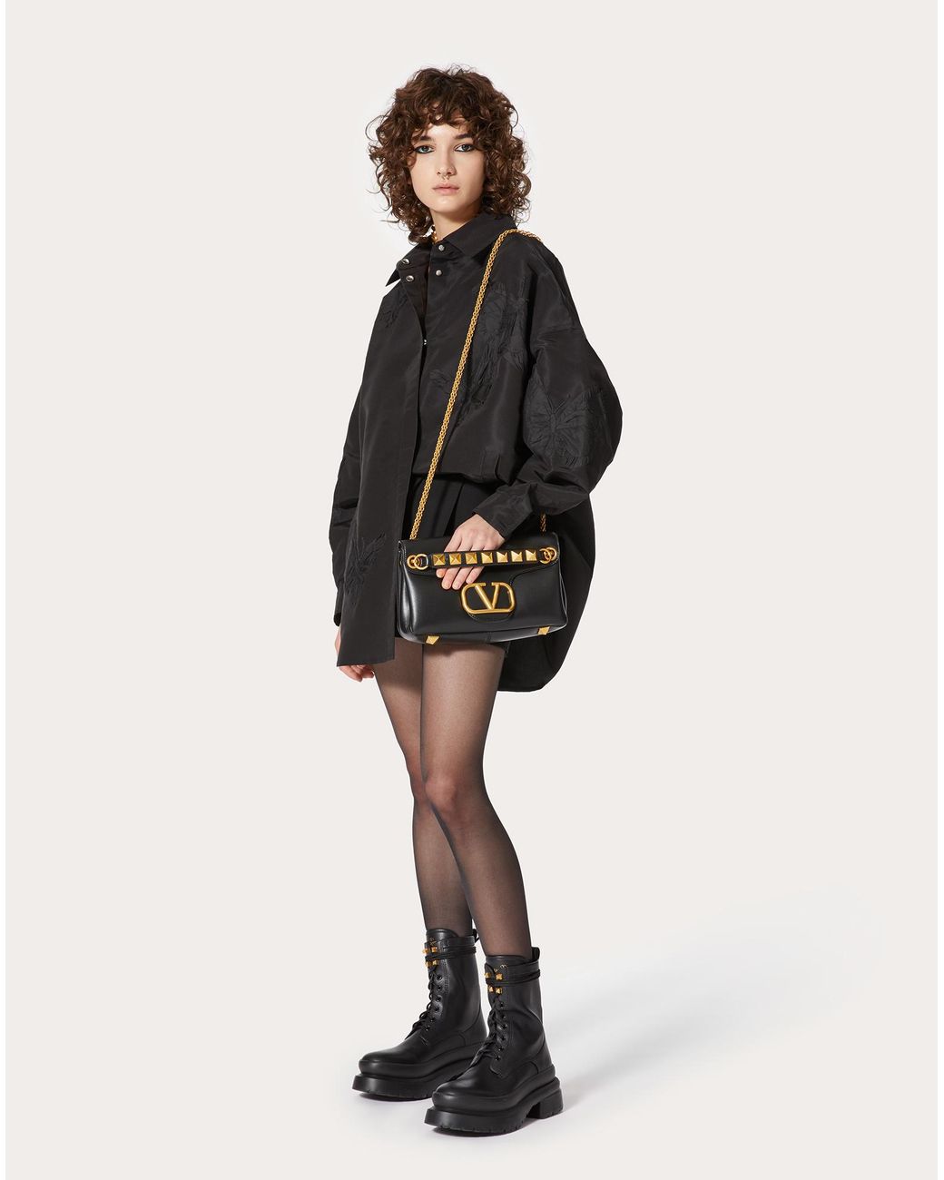 Valentino Black Butterfly Patterned Curved Hem Shirt