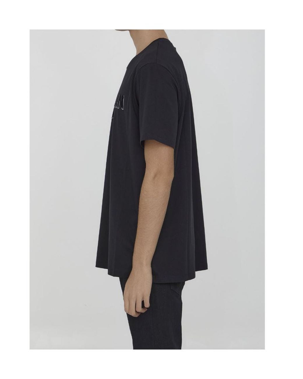 Balmain Black Logo Printed Crewneck T-Shirt for men