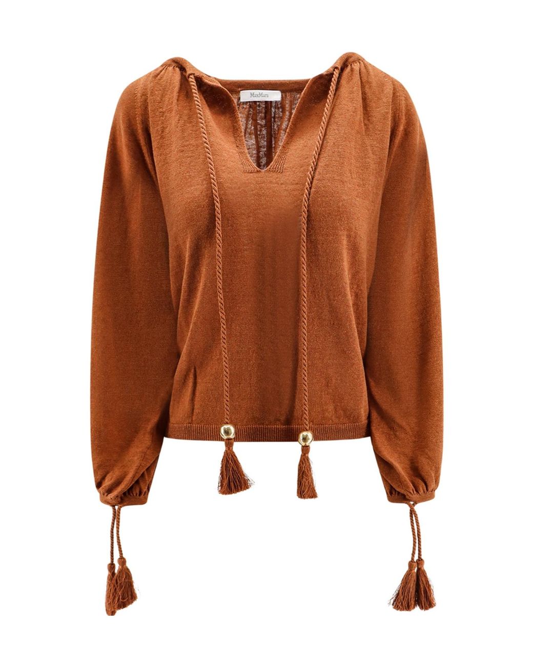 Max Mara Brown Quirite Drawstring Tassel Knitted Blouse