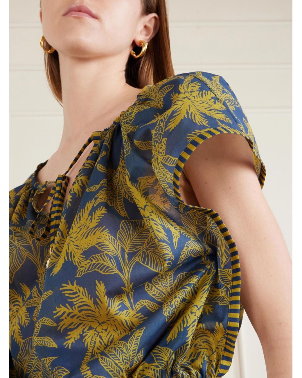 Eres Green Crocodile Embellished Printed Cotton-Voile Blouse