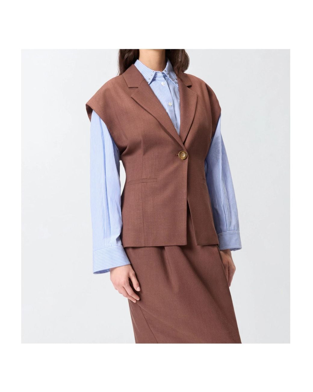 Pinko Brown Single-Breasted Sleeveless Blazer