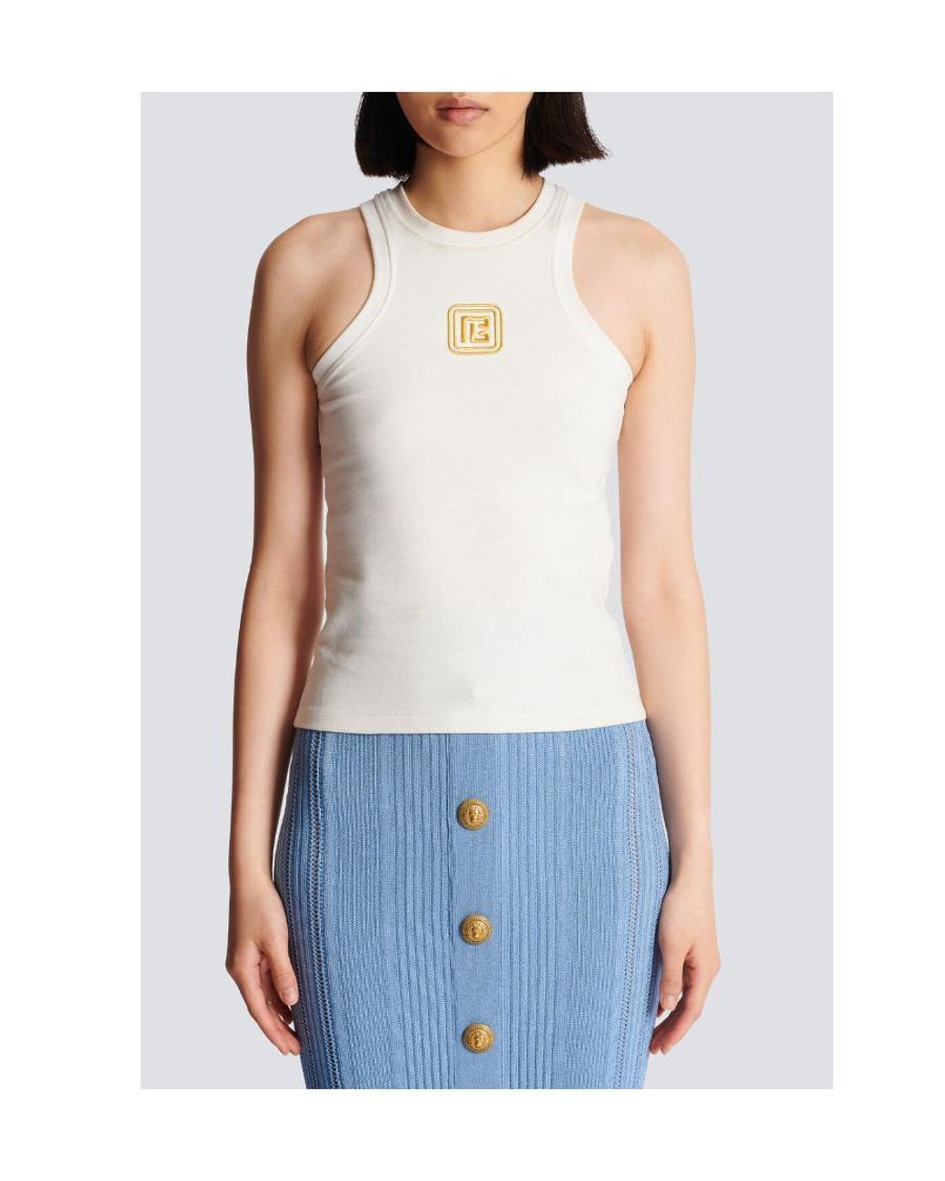 Balmain White Retro Pb Stretch Tank Top Clothing