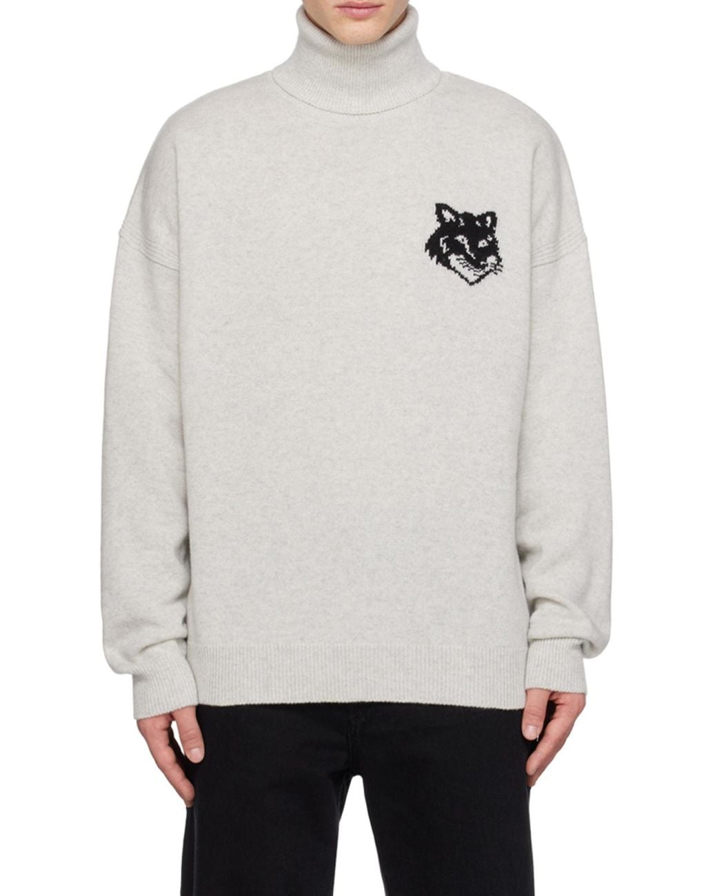 Maison Kitsuné White Maison Kitsuné Roll-Neck Fox Head Intarsia-Knit Jumper for men