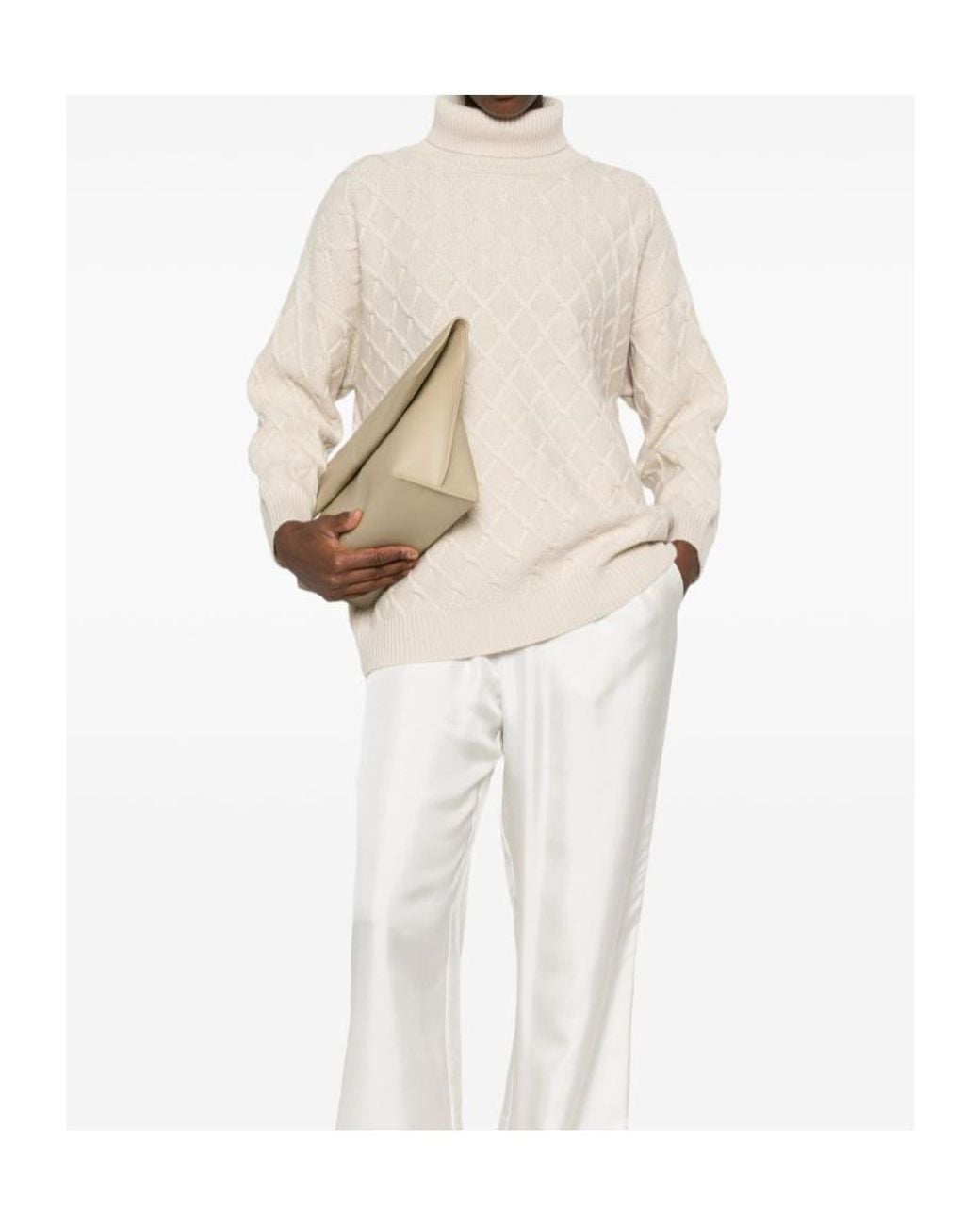Max Mara Natural Oversized Diamond Wool And Cashmere Sweater