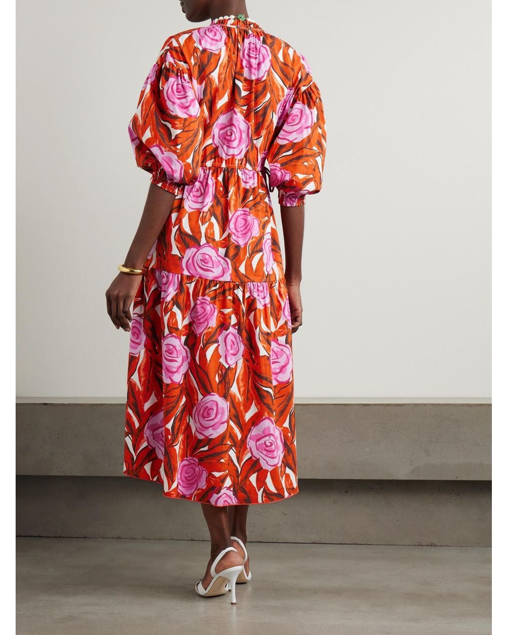 Diane von Furstenberg Artie Gathered Tiered Floral-Print Cotton-Blend Midi Dress