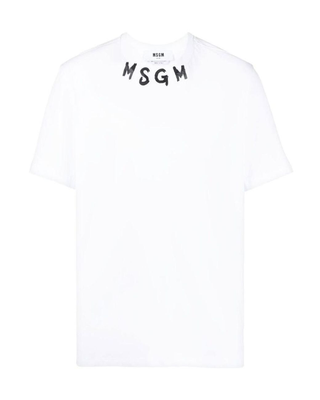 MSGM White Logo-Print Cotton T-Shirt for men