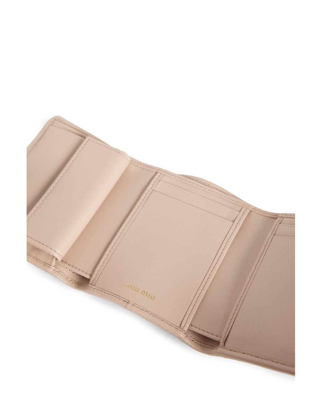 Miu Miu Natural Logo-Lettering Matelassé Tri-Fold Wallet
