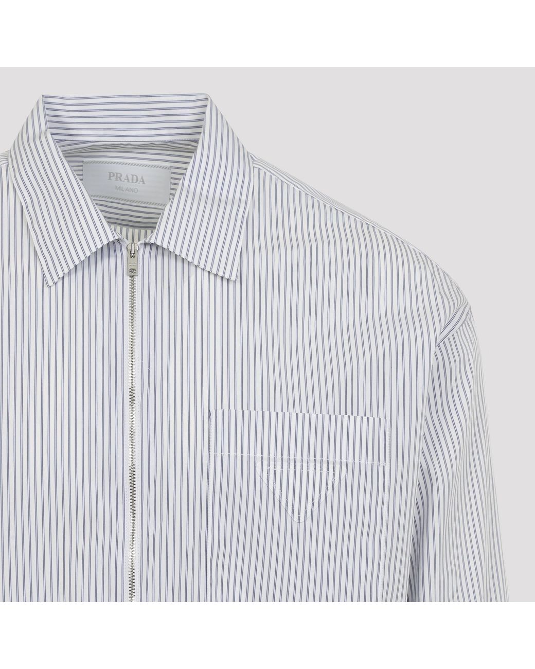 Prada White Zip-Up Striped Shirt for men