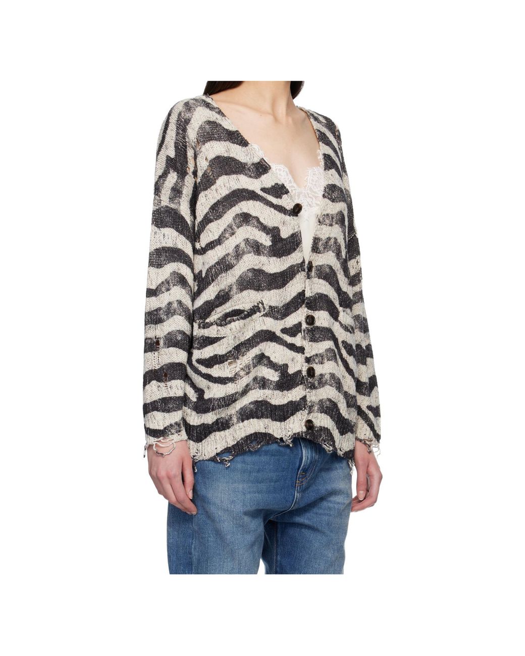 R13 Gray Printed Oversized Knit Cardigan