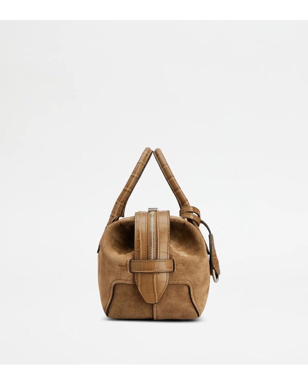 Tod's Brown Croc-Effect Panelled Suede Tote Bag