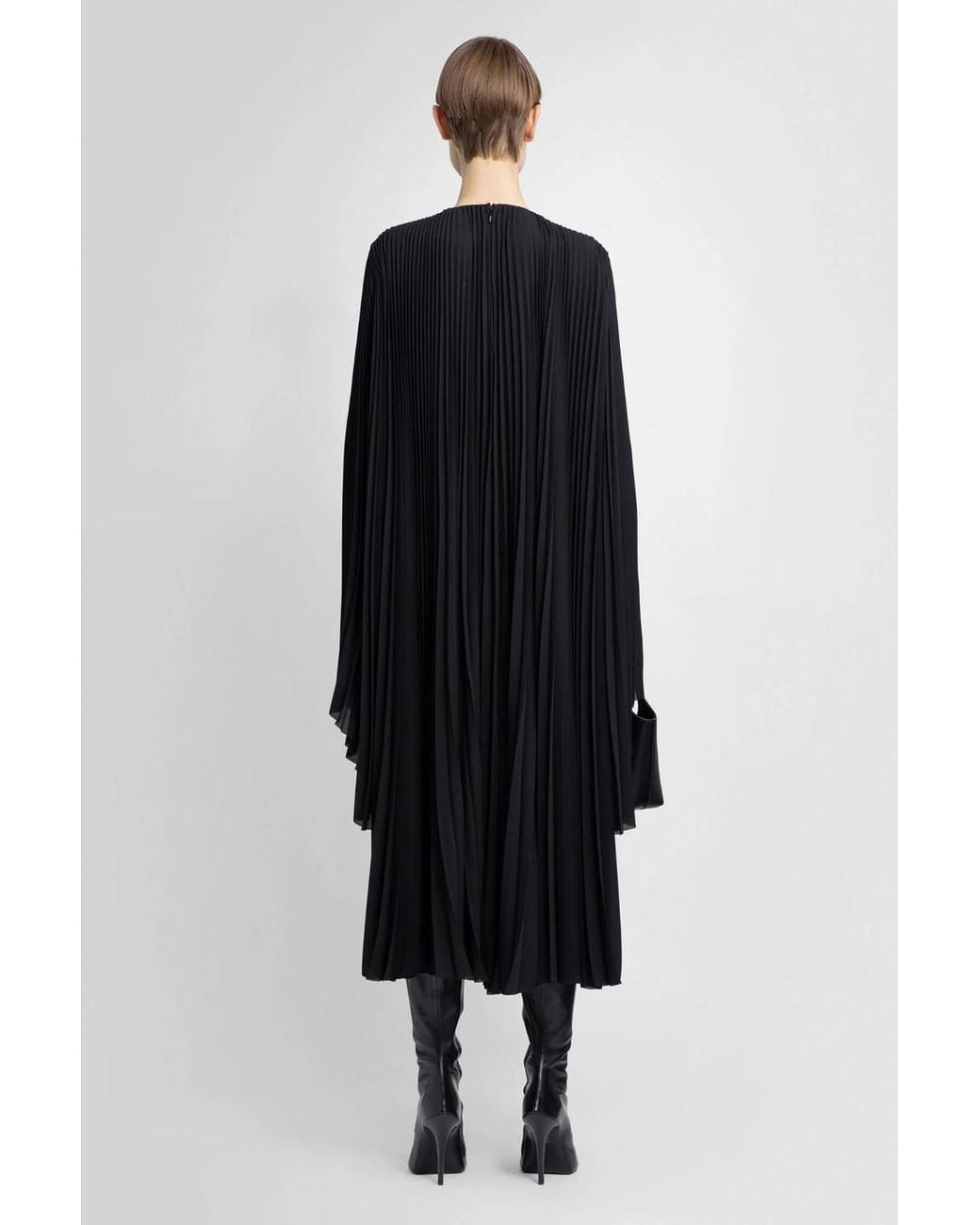 Balenciaga Black Pleated Wide-Sleeve Maxi Dress
