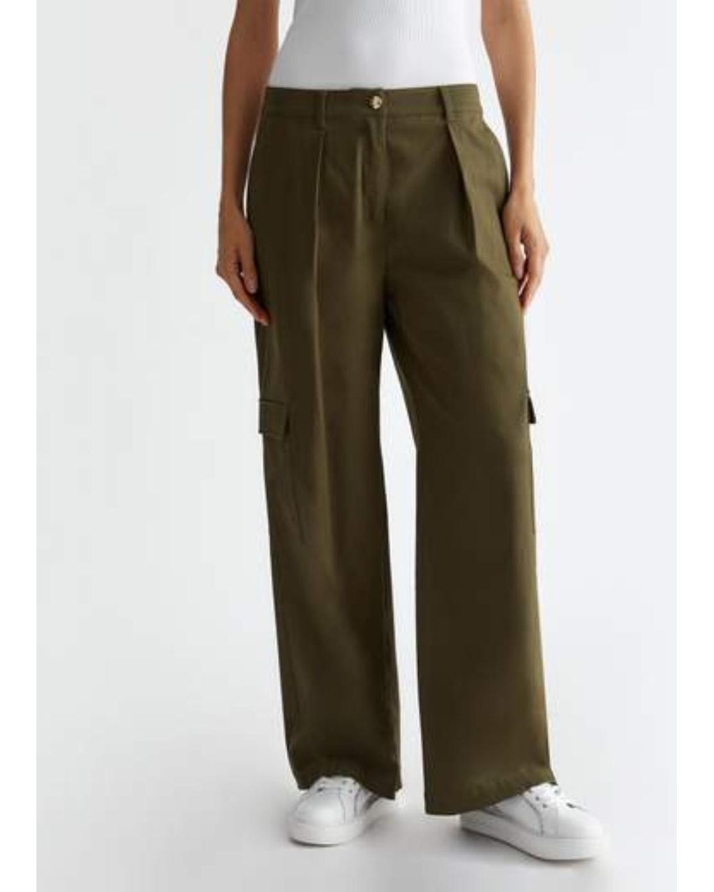 Liu Jo Green Pleated-Front Cargo Trousers