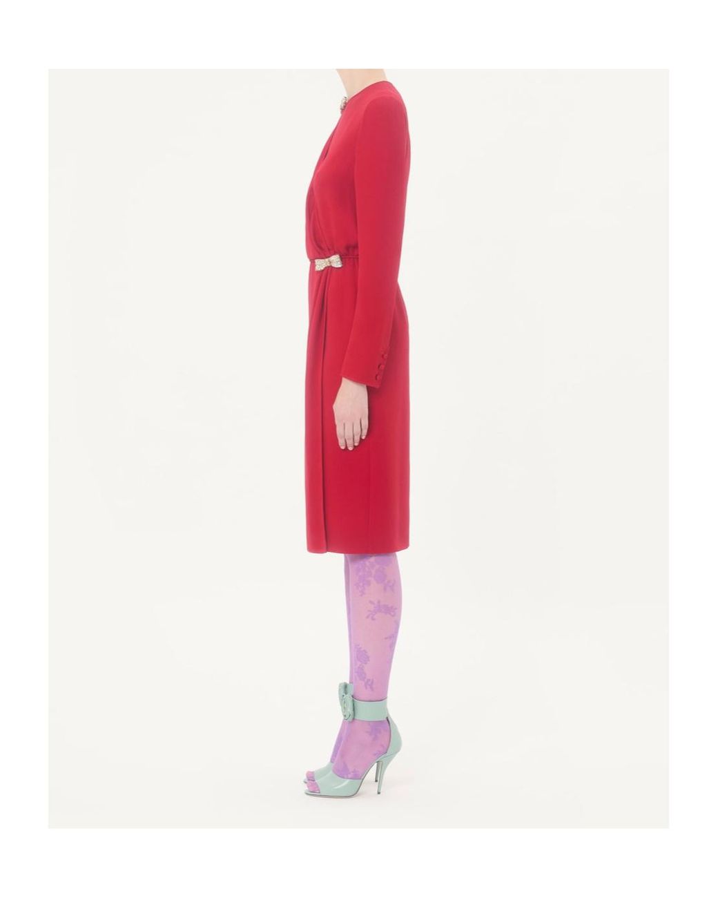 Valentino Red Bow Embellished Long-Sleeved Dress