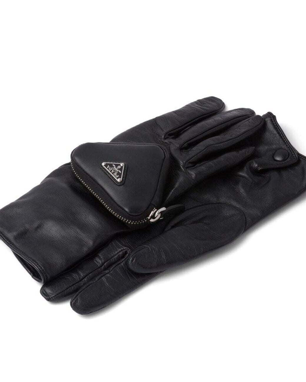 Prada Black Logo Pouch-Detailed Gloves
