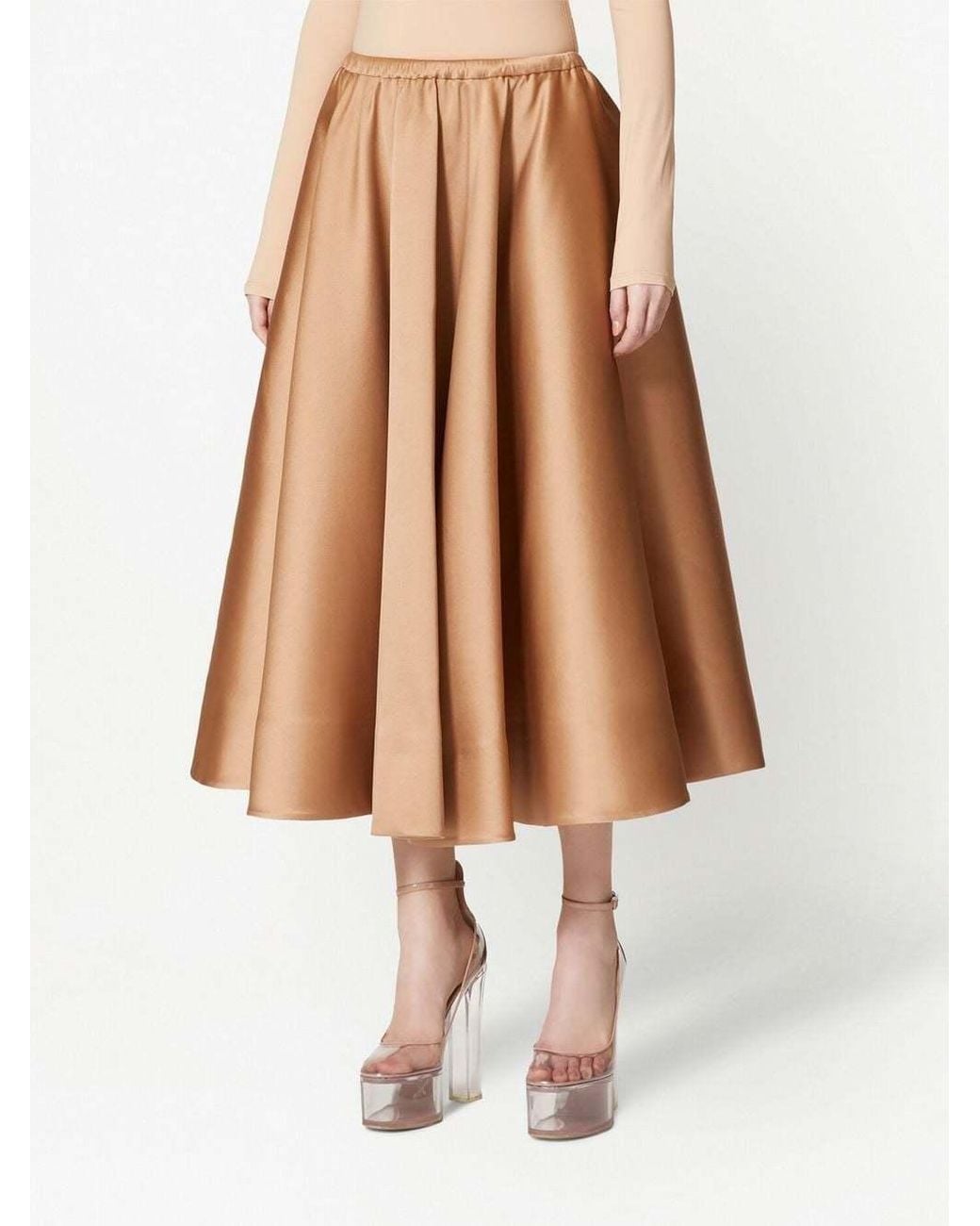 Valentino Brown High Waist Pleated Midi Skirt