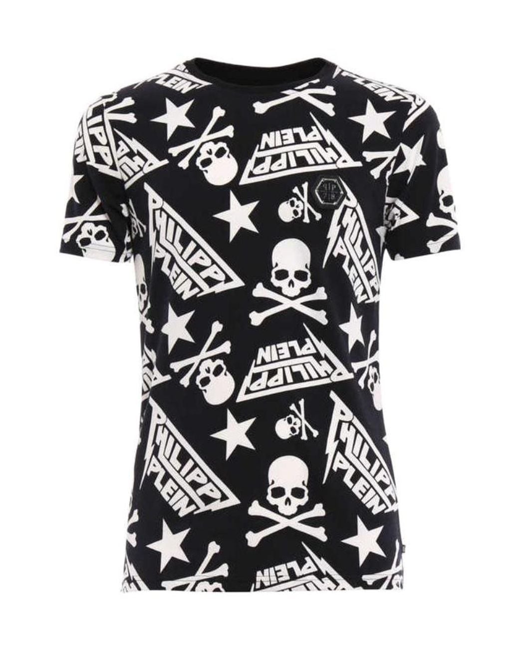 Philipp Plein Black T-Shirt With Round Neck And Short Sleeves for men