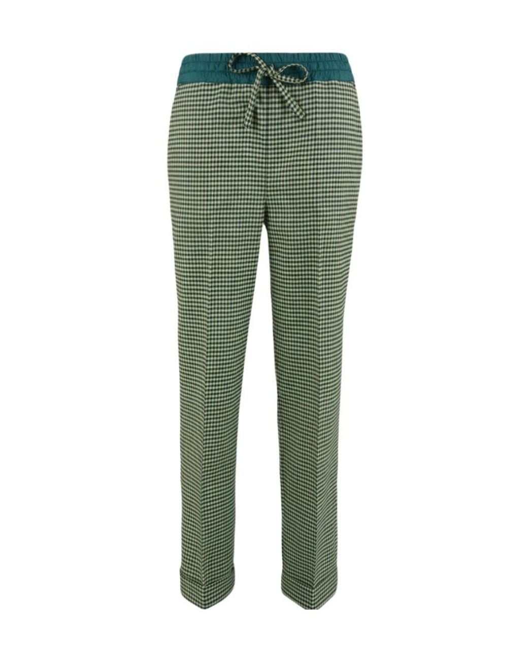 P.A.R.O.S.H. Green Fine-Check Tapered Cropped Trousers