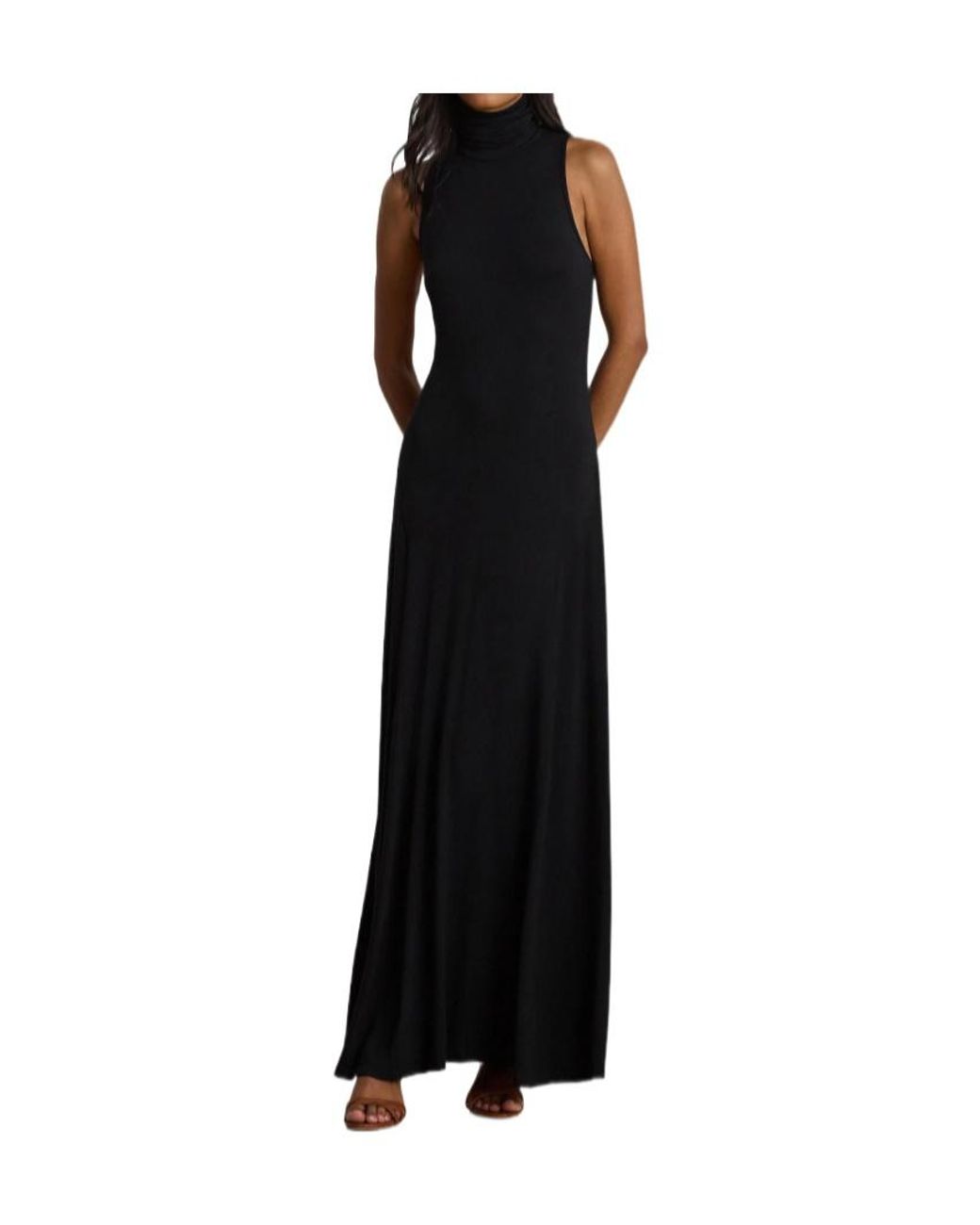 Ralph Lauren Black Sleeveless Turtleneck Maxi Dress