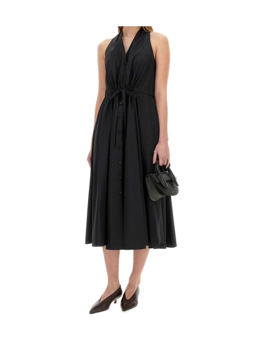 Aspesi Black Poplin Midi Dress