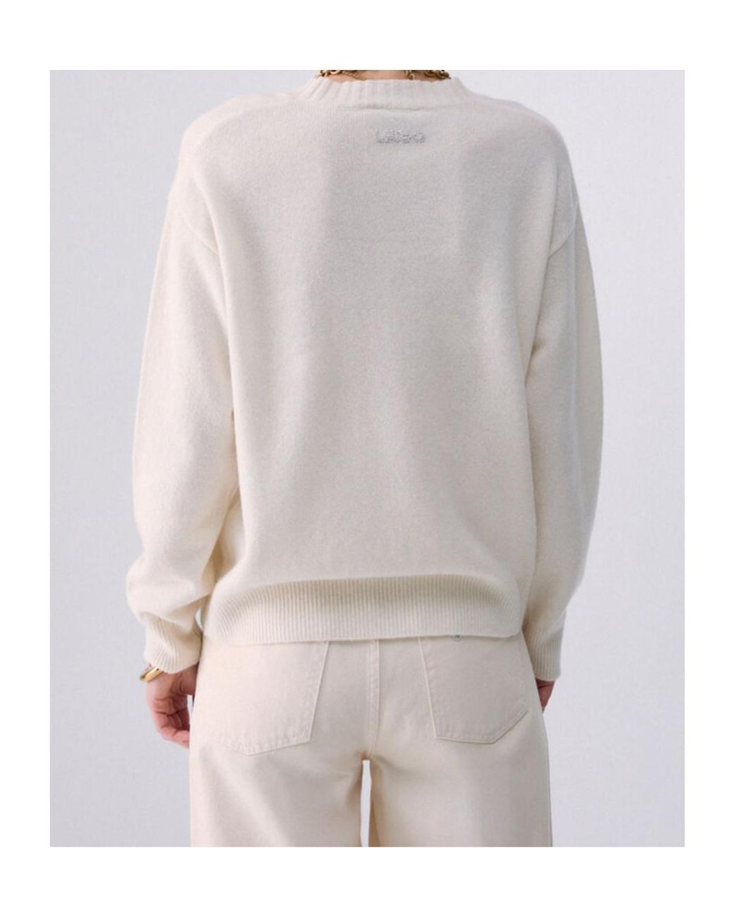 Liu Jo White Embellished Crewneck Knitted Sweater