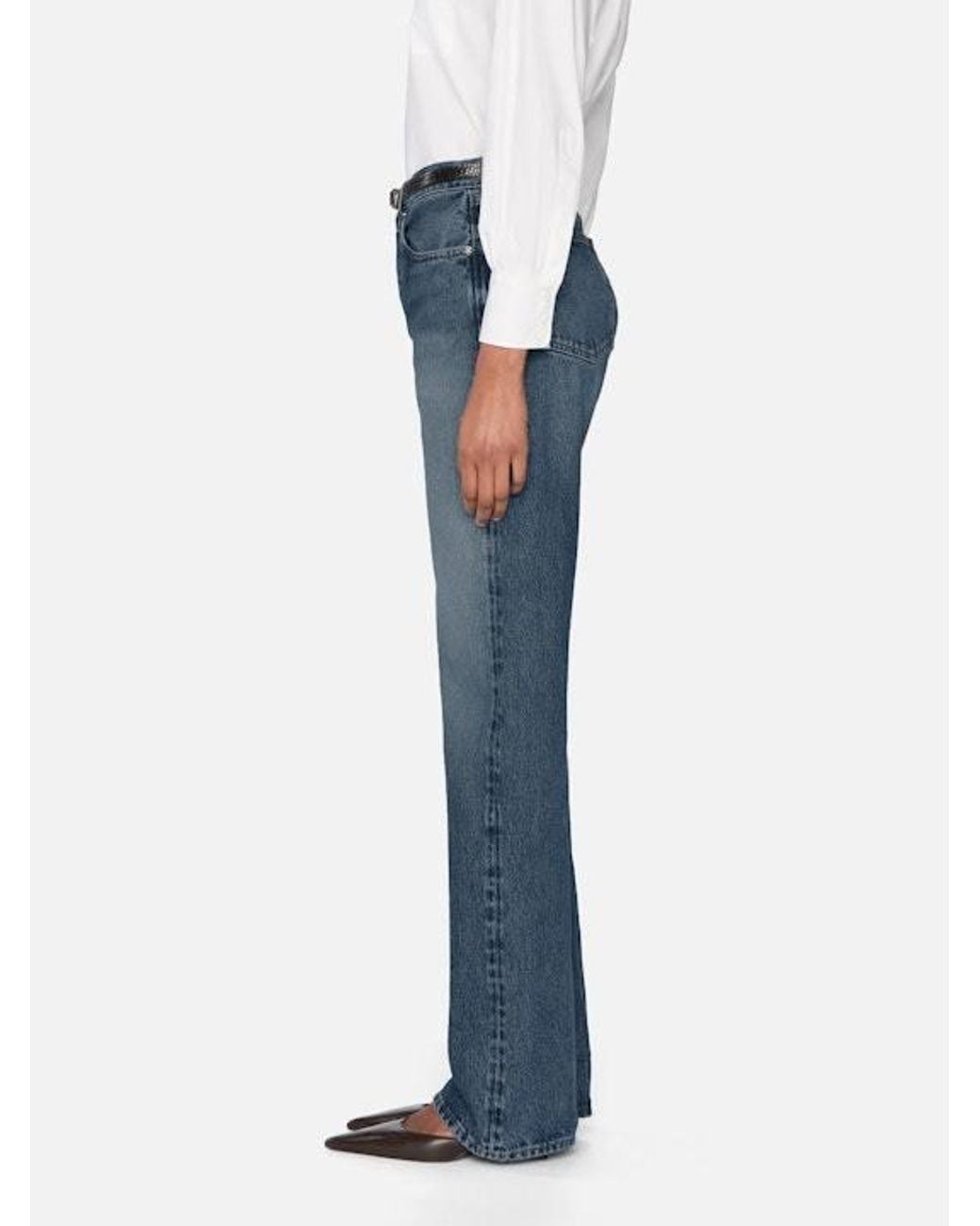 FRAME Blue High-Waisted Straight-Leg Jeans