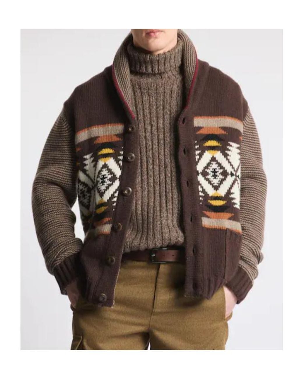 Fay Brown Jacquard Shawl Collar Cardigan for men