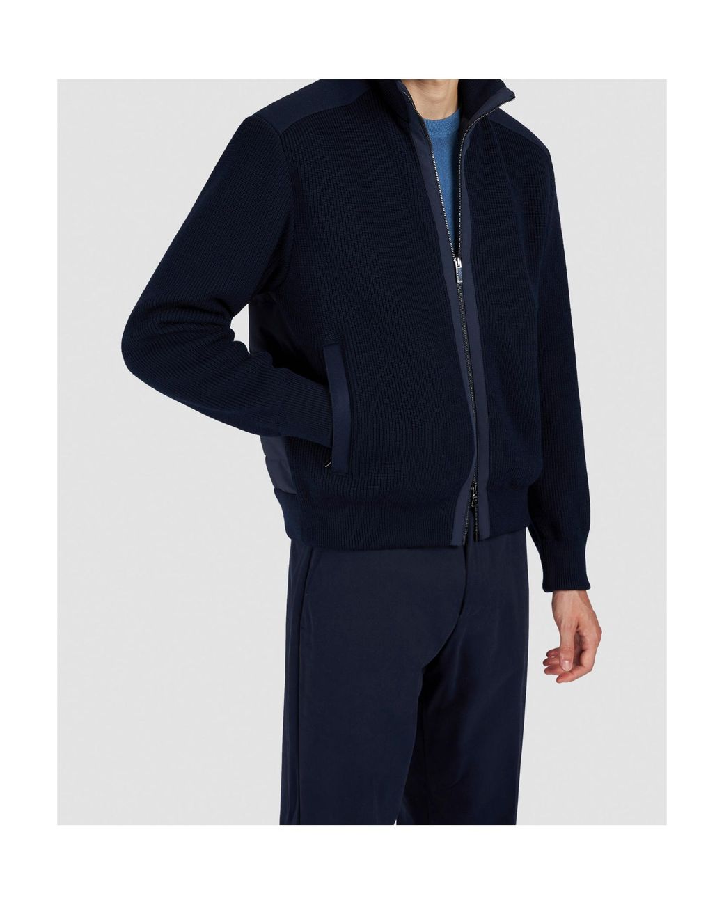 Paul & Shark Blue Zip-Up High-Neck Cardigan for men