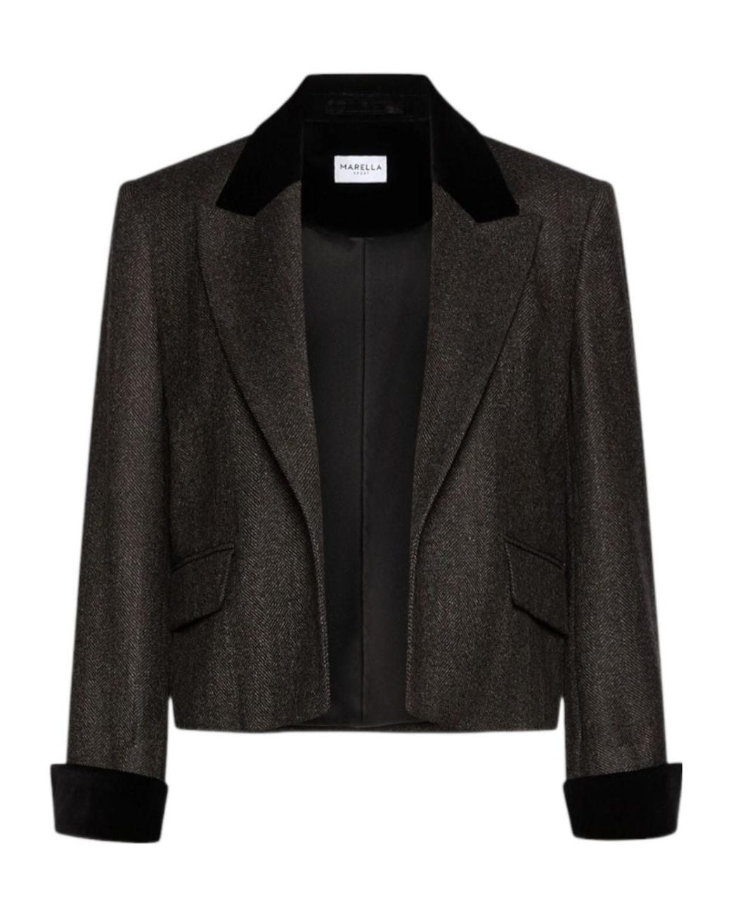 Marella Black Collared Cropped Casual Jacket