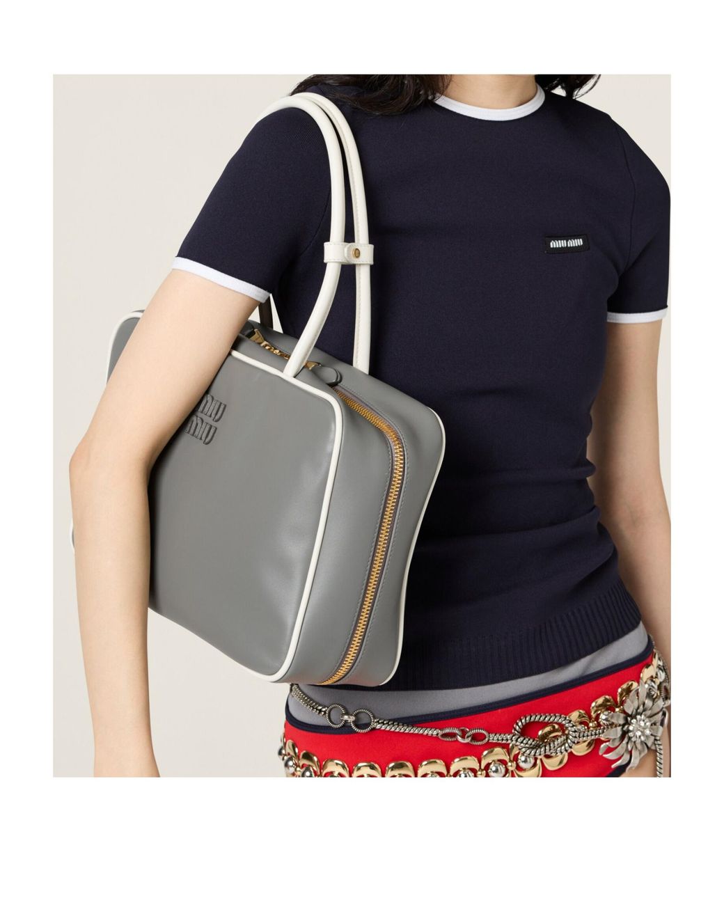 Miu Miu Gray Beau Zipped Tote Bag