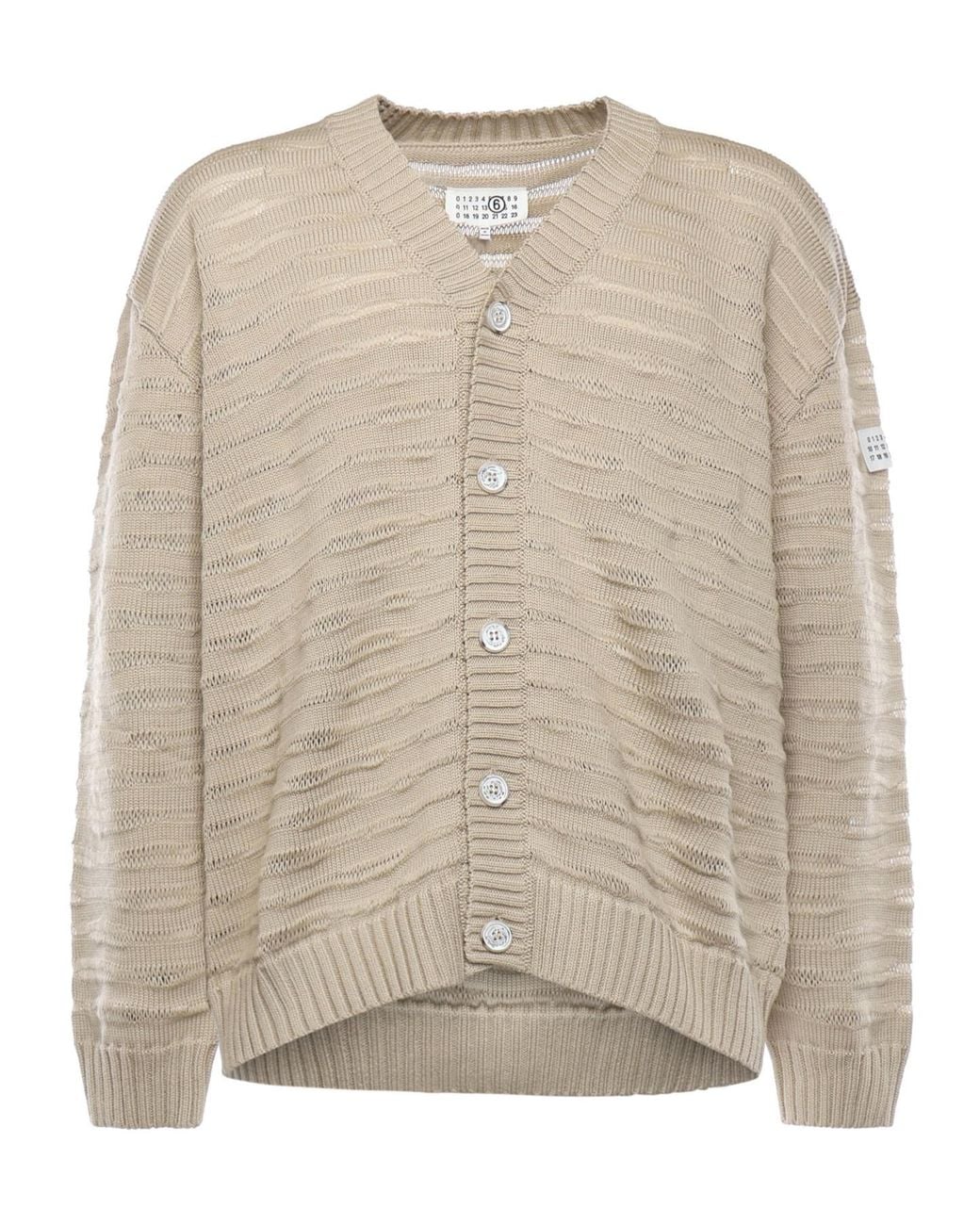 MM6 by Maison Margiela Natural V-Neck Knitted Cardigan for men