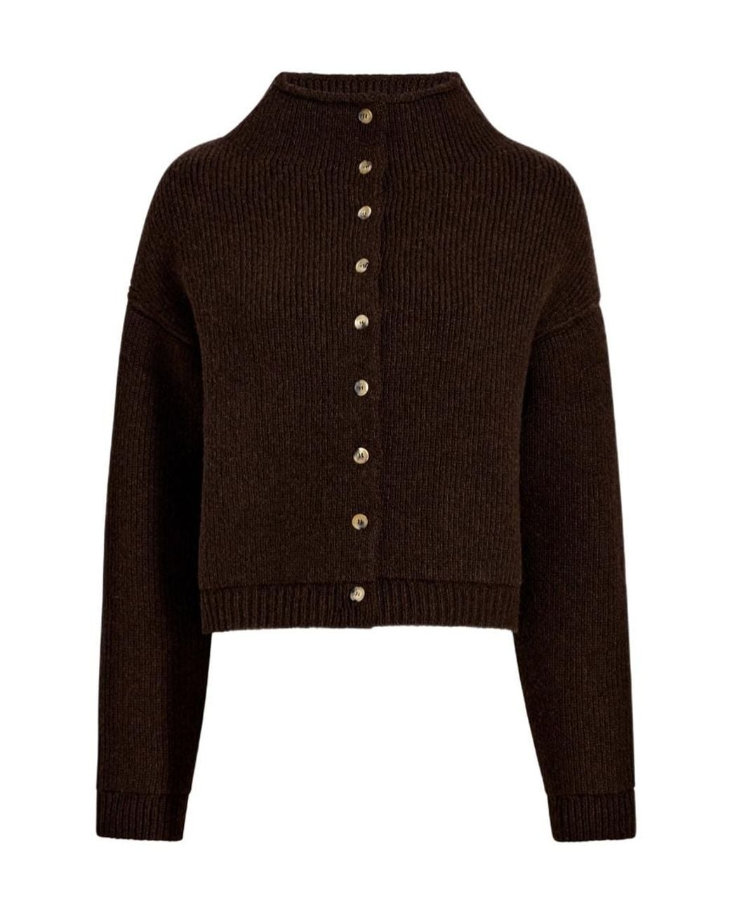 Khaite Black Marjorie Cashmere Rib-Knit Funnel-Neck Cardigan