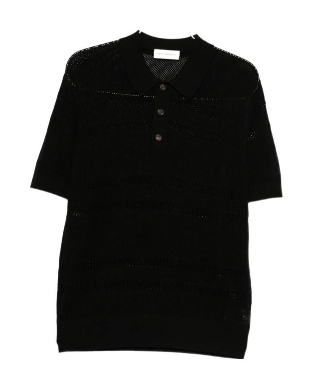 Dries Van Noten Black Mesh Polo Shirt for men