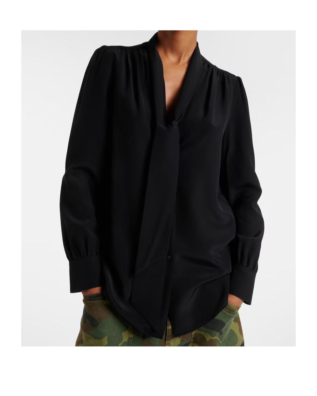 Nili Lotan Black Tie-Collar Silk Shirt