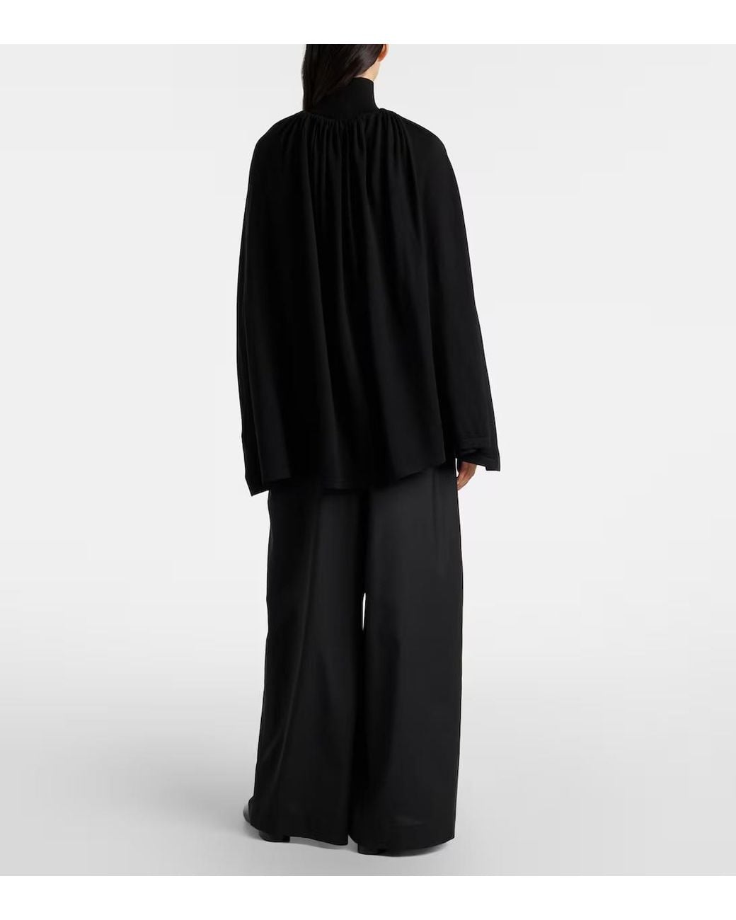 Totême Black Wool And Silk Jersey Cape