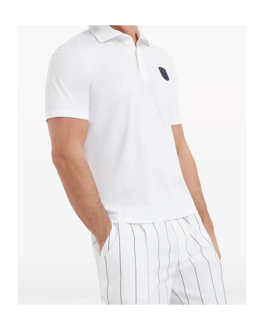 Brunello Cucinelli White Appliqué-Detail Polo Shirt for men