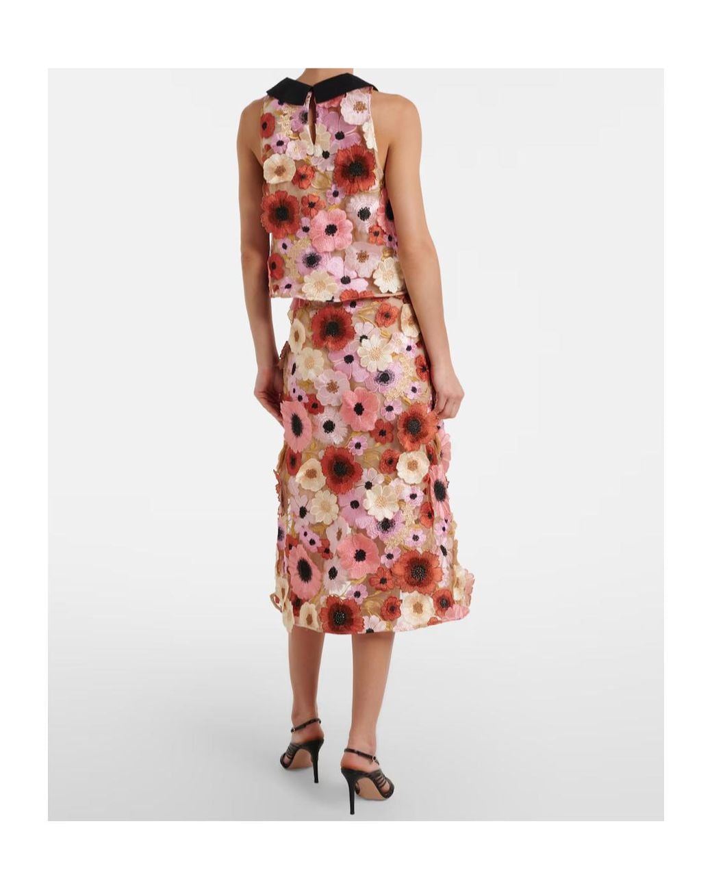 Dorothee Schumacher Red Blooming Meadow Floral-Appliqué Midi Skirt