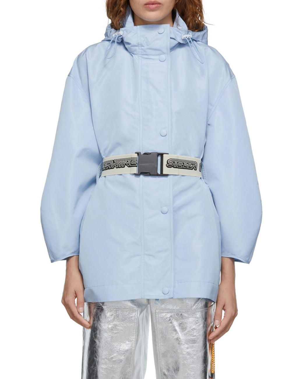 Stella McCartney Blue Belted Hooded Jacket