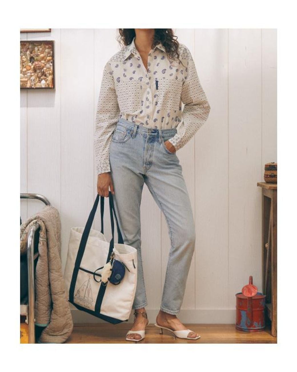 Maison Labiche White Paisley-Print Patch-Detail Shirt