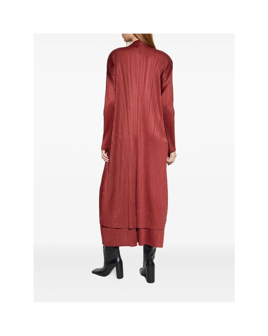 Pleats Please Issey Miyake Red Monthly Colors: October Pleated-Button Coat