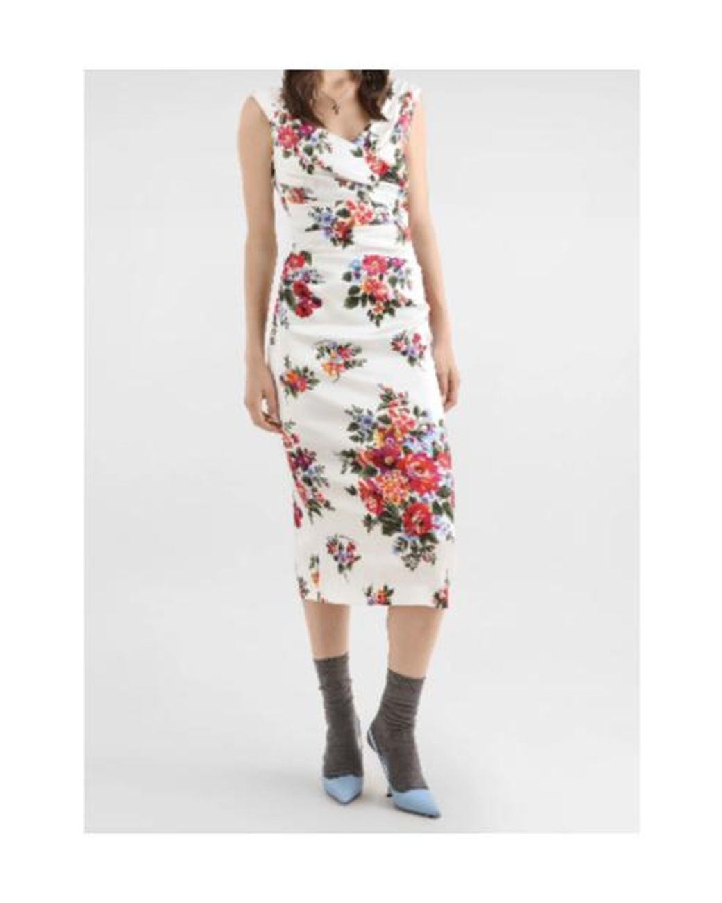 Dolce & Gabbana White Floral Printed Midi Dress