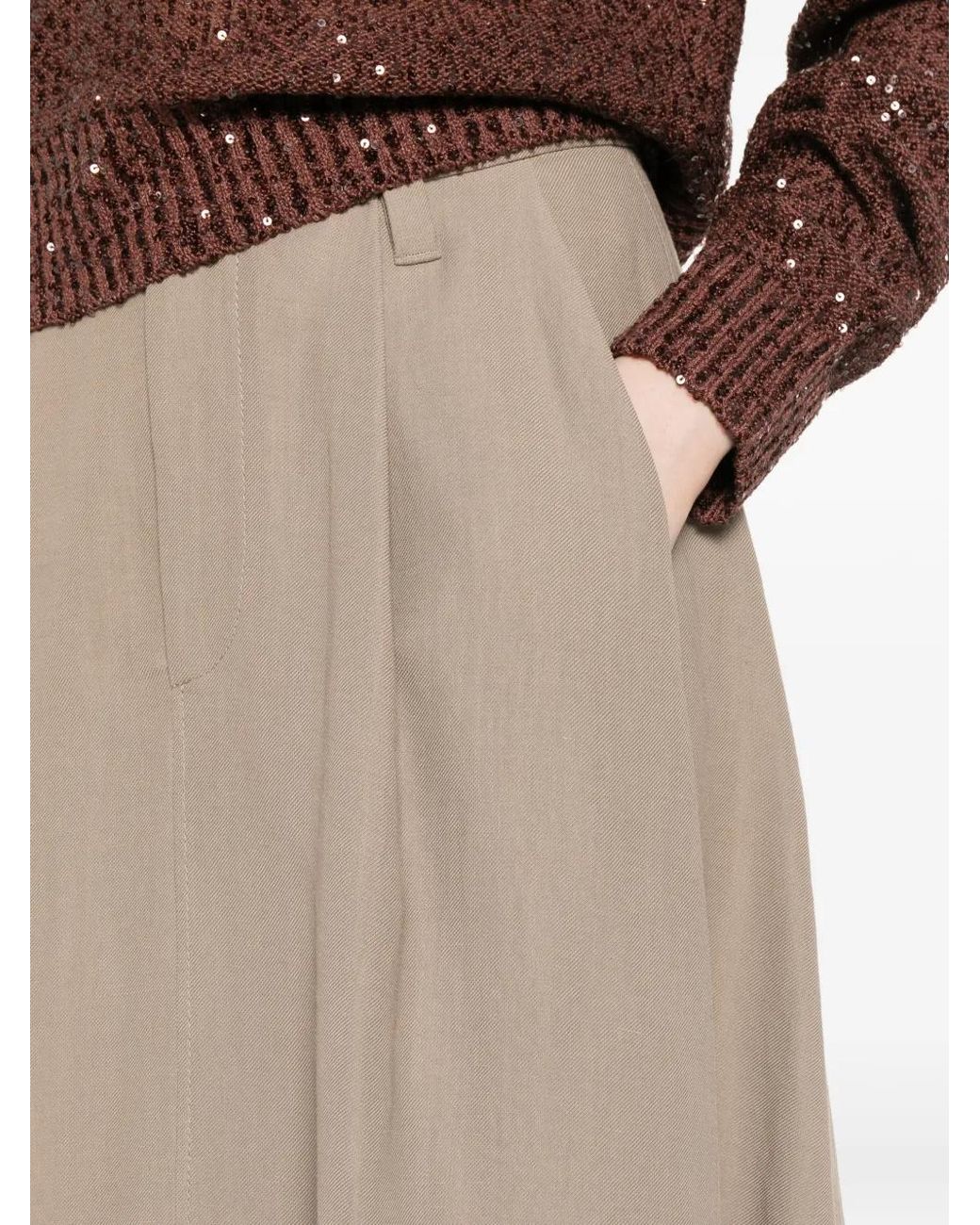 Brunello Cucinelli Natural Button-Embellished Skirt