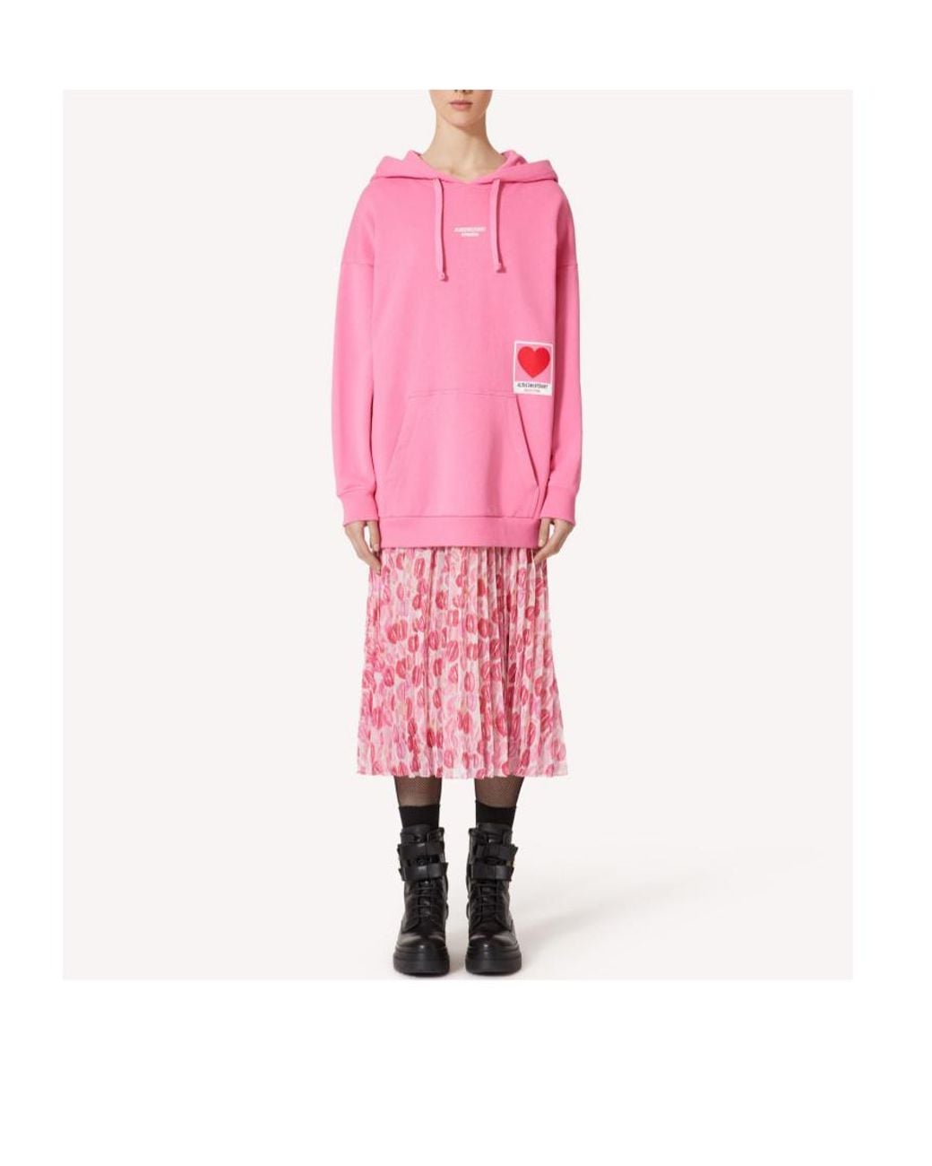 RED Valentino Pink Lip Printed Midi Skirt