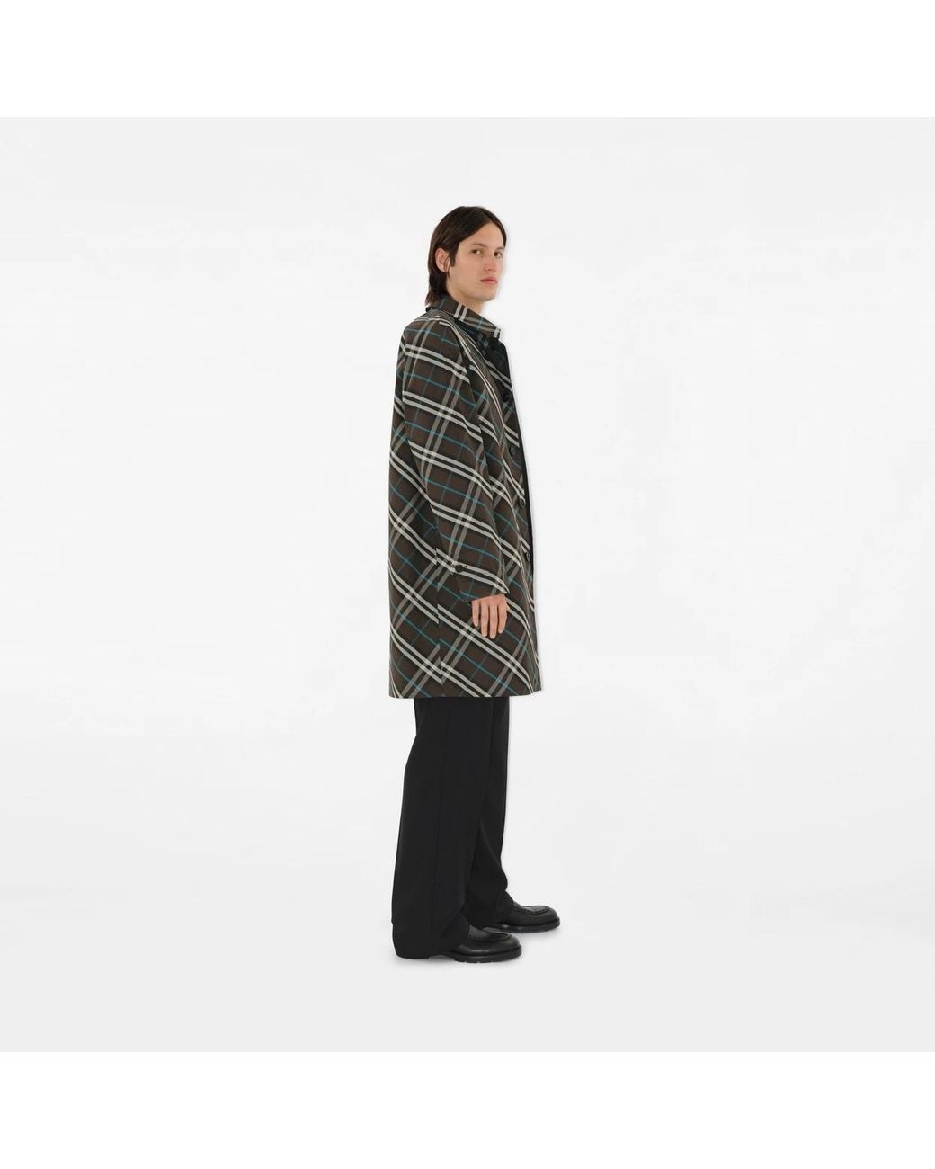 Burberry Black Nova Check Reversible Buttoned Coat for men