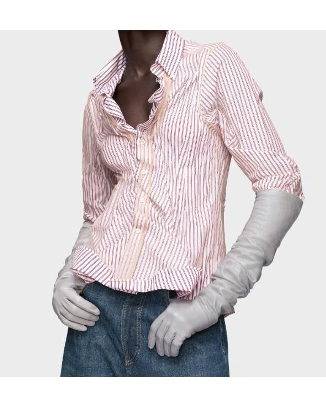 Maison Margiela Pink Striped Ruffled Long-Sleeve Shirt