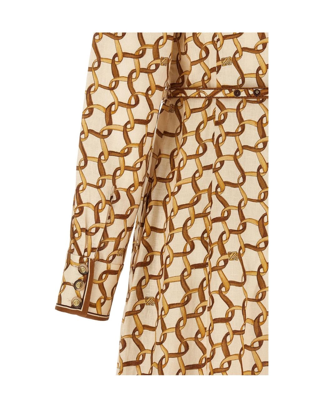 Zimmermann Metallic Chain-Print Belted Midi Dress