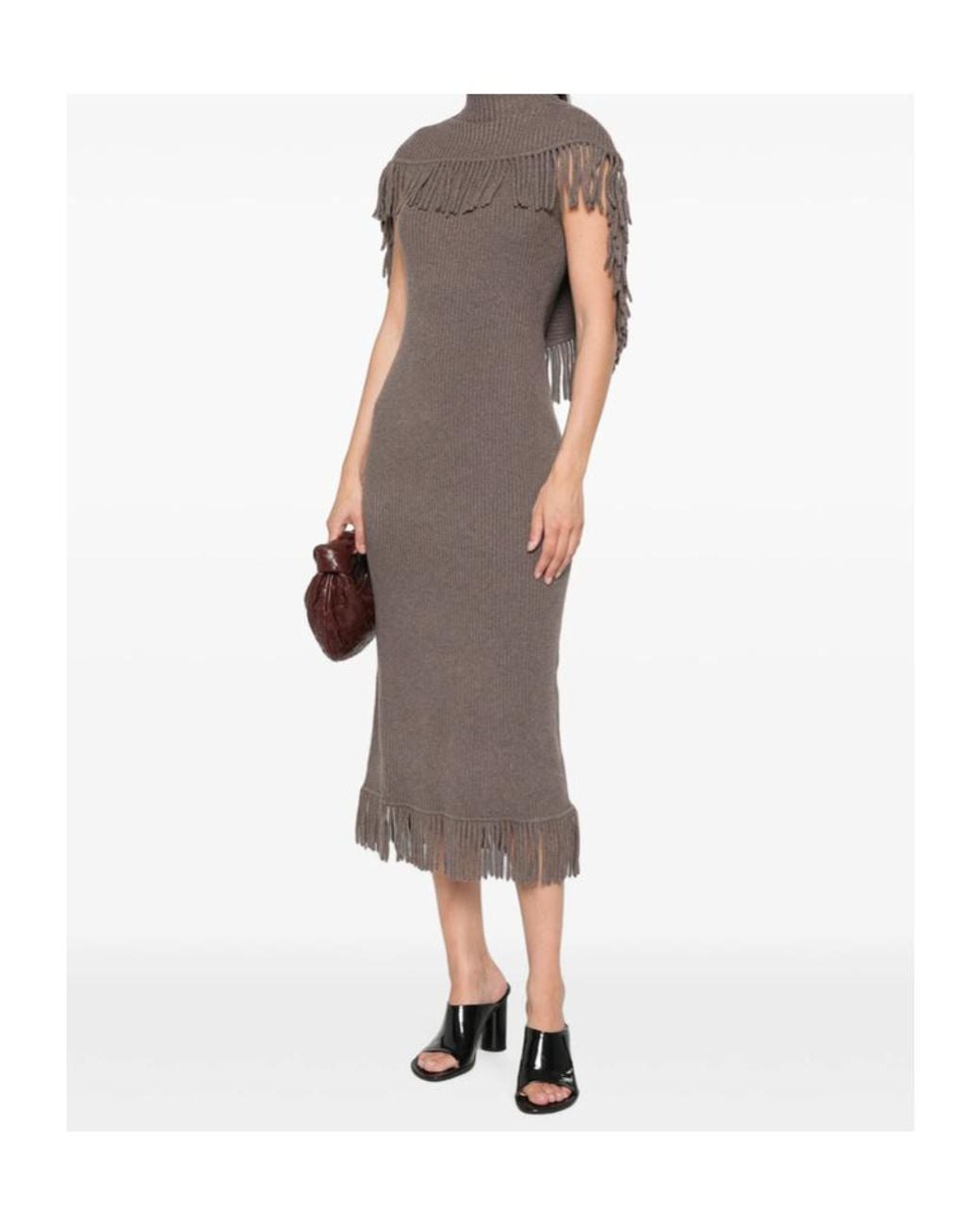 Jonathan Simkhai Brown Fringe-Trim Ribbed-Knit Dress