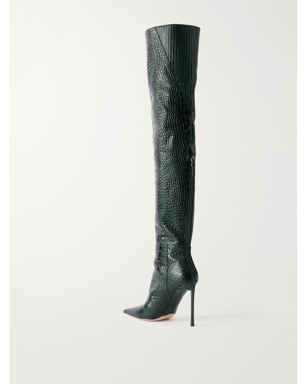 Tom Ford Green Croc-Effect Leather Knee Boots