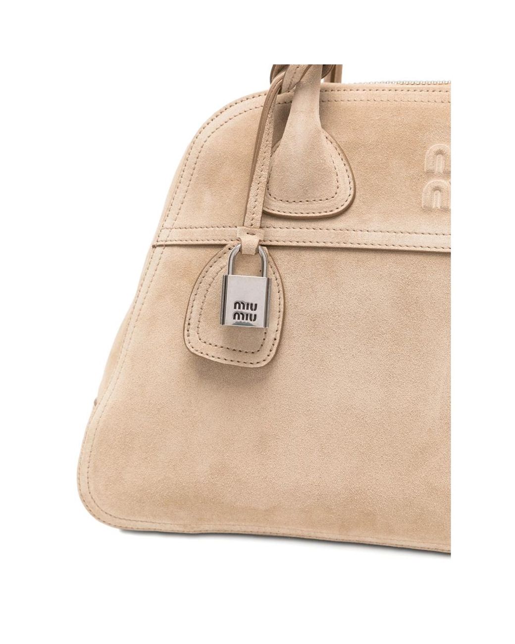 Miu Miu Natural Logo-Embossed Suede Tote Bag