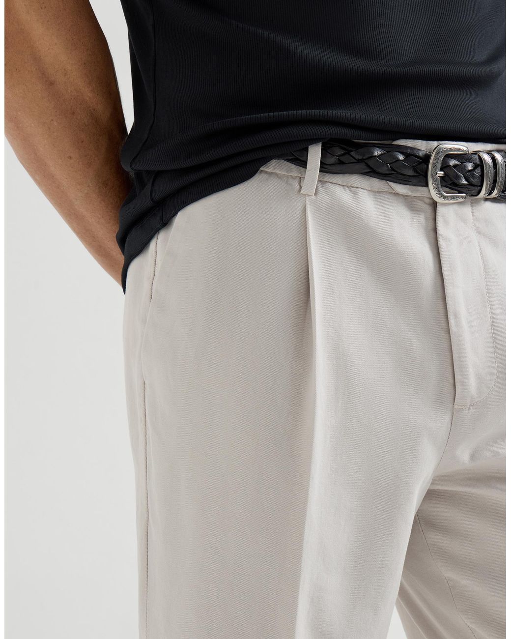Brunello Cucinelli Natural Leisure-Fit Pleated Gabardine Trousers for men